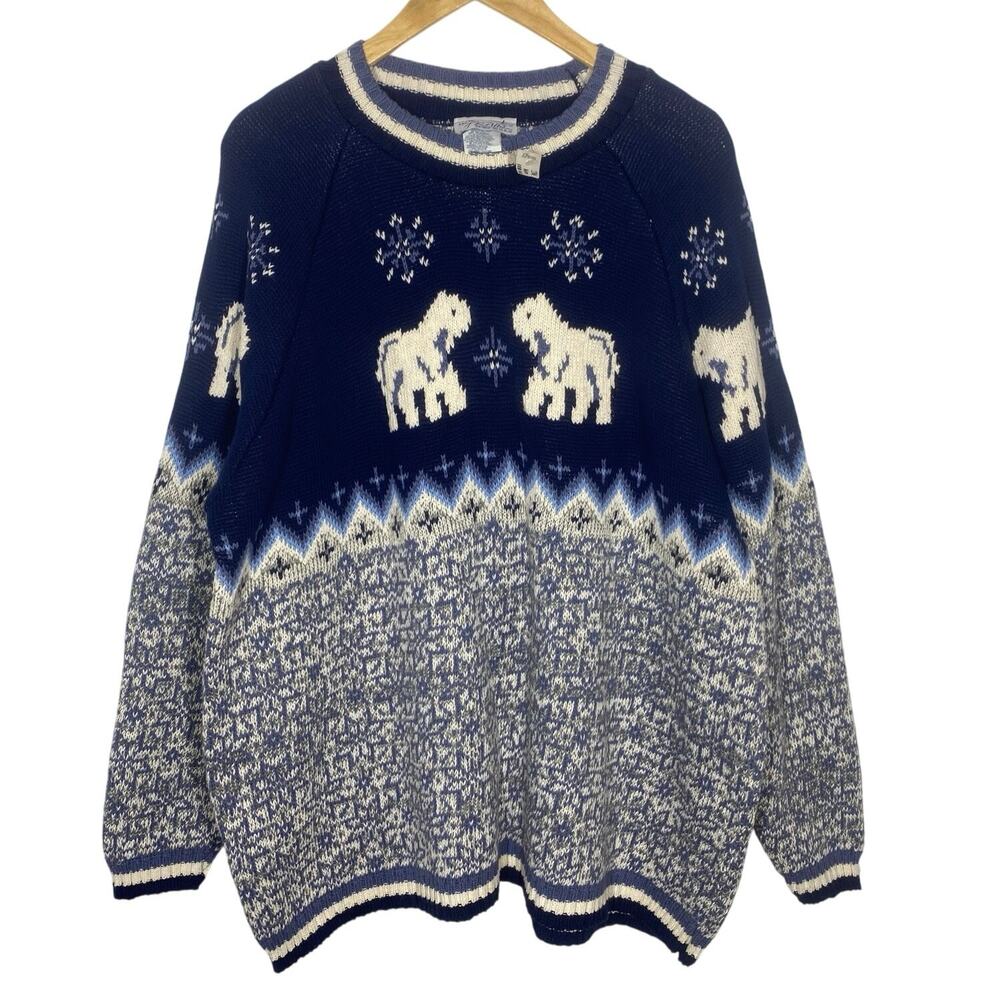 Vintage Holiday Fair Isle Nordic Sweater Polar Bear Christmas Mens Size XL?